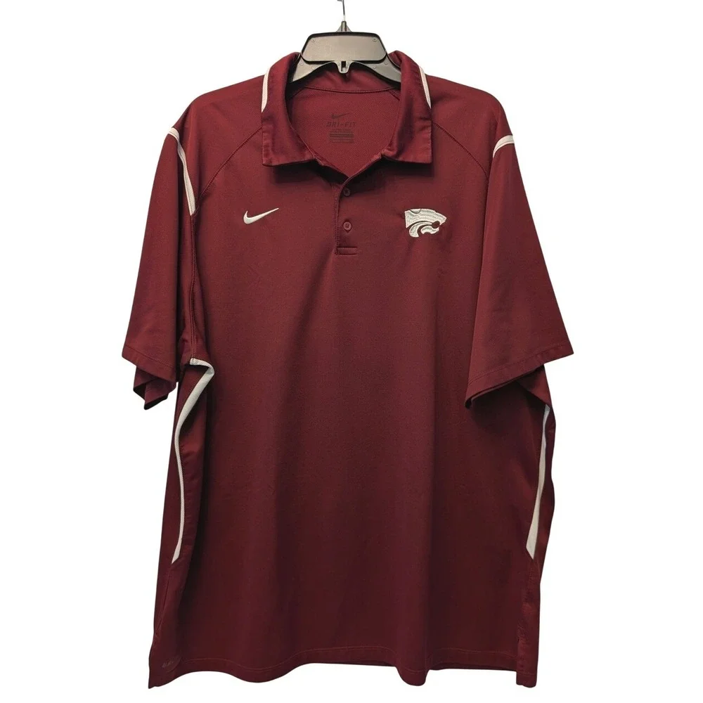 Nike Mens Kansas State Wildcats Dri-FIT Polo Shirt Maroon XXL NCAA Powercat Logo